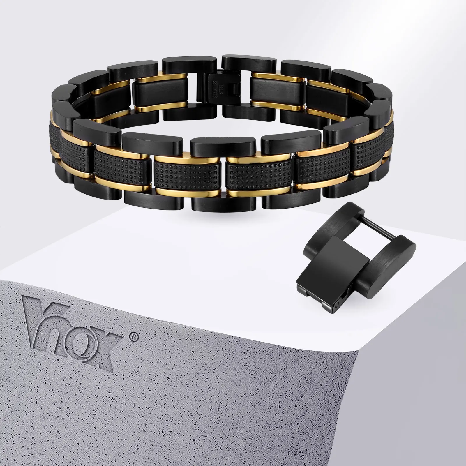 Vnox 14.5mm Wide Men's Stainless Steel Bracelet , Dual Clasp Watch Band Wristband Adjustable Jewelry Gift for Him Husband Father