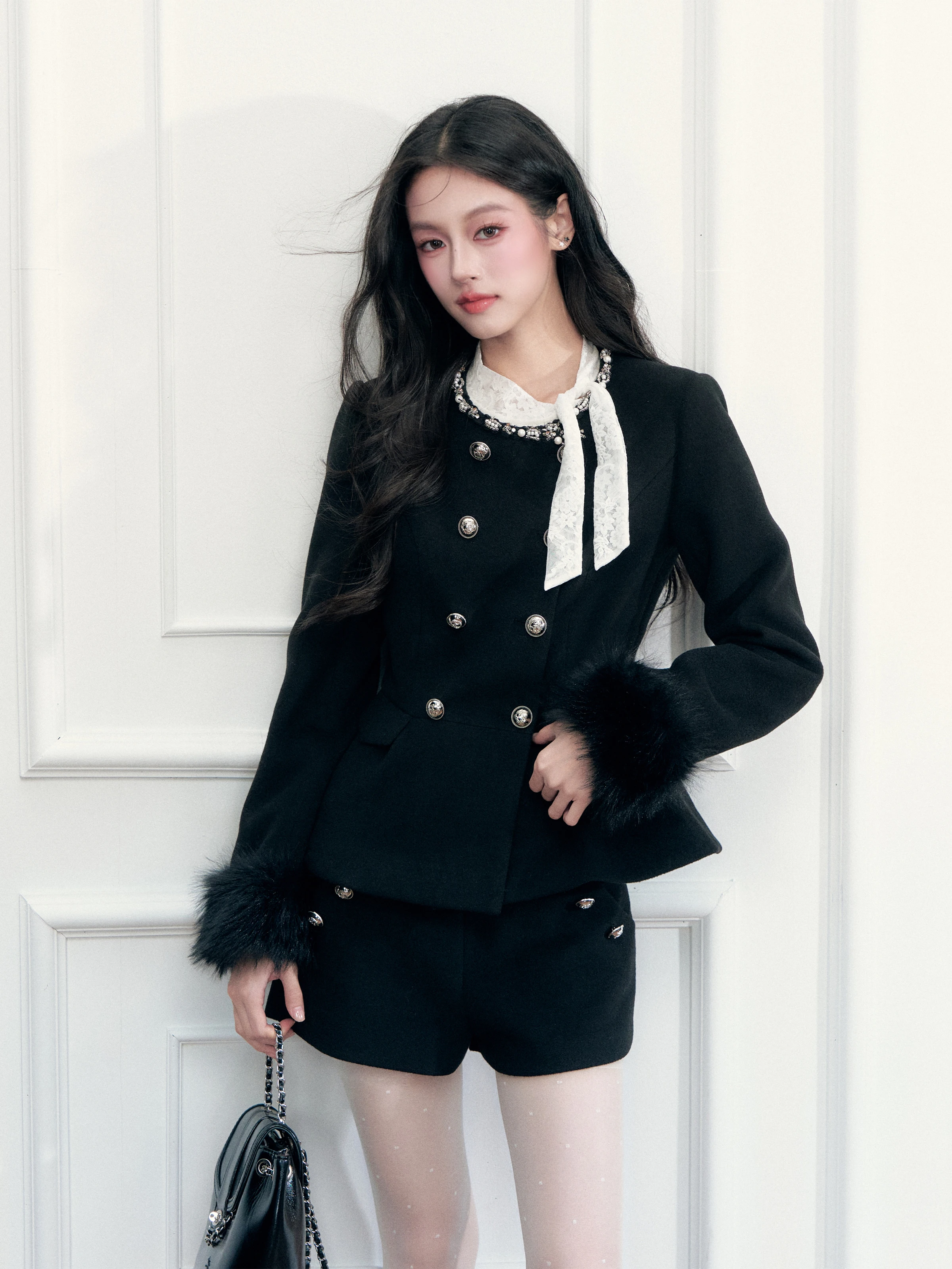 Fragile Heart Short Woolen Coat Double Row Buttons Fashionable Waist Cinching Fish Tail Design Elegant Lady Style Women's Jacket