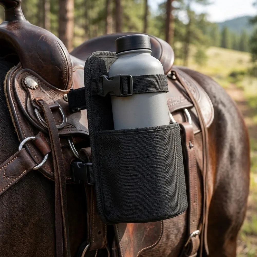 Saddle-Mounted Water Bottle Holder - 900D Nylon Carrier with Metal Clip and Two Stabilizing Straps for Long Ride Hydration