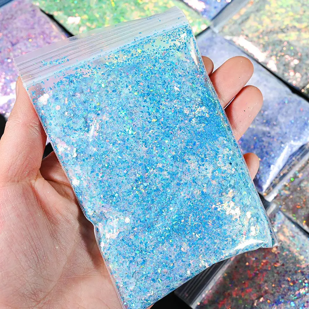 50g Holographic Gold Silver Shiny Nail Glitter Sparkly Shiny Hexagon Slice Flake Pigment DIY Decoration Laser Dust Bulk Glitter