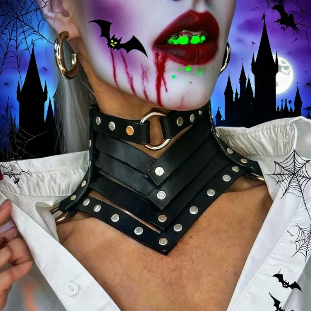 

Винтажный женский воротник из искусственной кожи в готическом стиле в стиле панк с регулируемыми ремнями, с регулируемым уплотнительным кольцом, повседневный, для вечеринок, Val