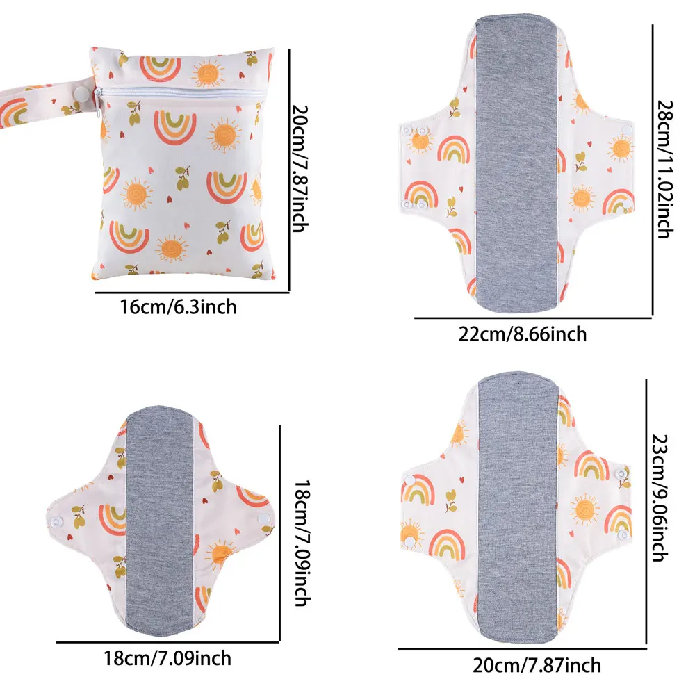 3pcs/pack Reusable Underwear Panty Liners Washable Personal Care Graphene Lining Skin-friendly Cloth Sanitary Pads Rainbow Print