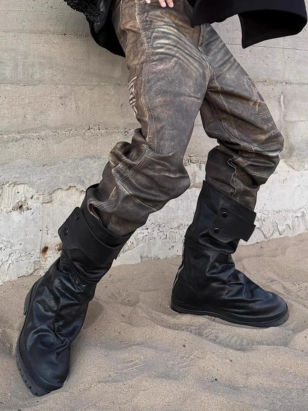 

Мотоциклетные ботинки Lazy Sle в стиле ретро, мужские рыцарские ботинки, свободные мужские ботинки до середины икры 424, кожаные лоскутные ботинки