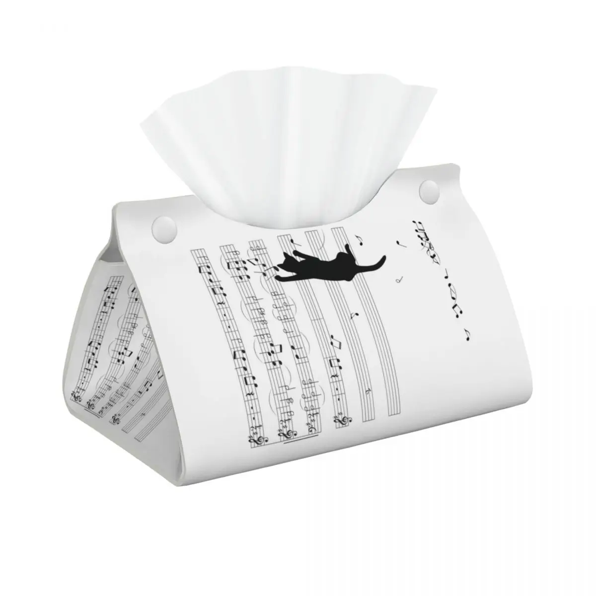 Custom Funny Black Cat Mischief Tissue Box Holder Rectangular Music Notes PU Leather Facial Tissue Box Cover for Car Home