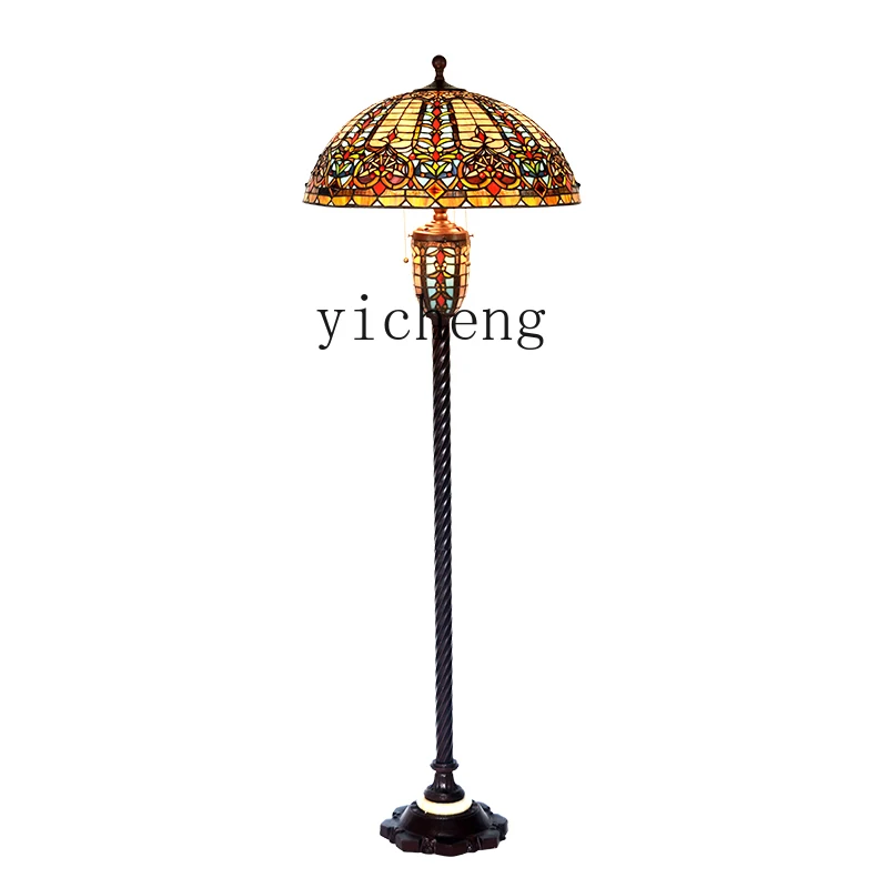 ZC Retro Big Baroque Tiffany Stained Glass Living Room Study Nostalgic Sub-Mother Floor Lamp