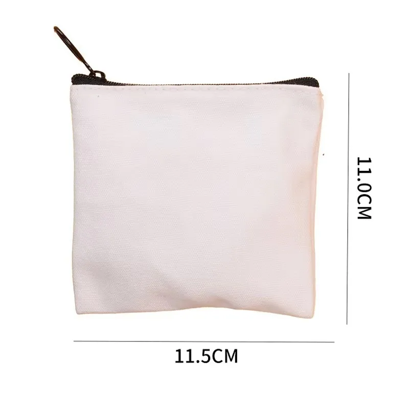200Pcs/Lot White blank Canvas Zipper Pouches With Black Ring Cotton Cosmetic Bags Makeup Bags Cotton Canvas Coin Purse