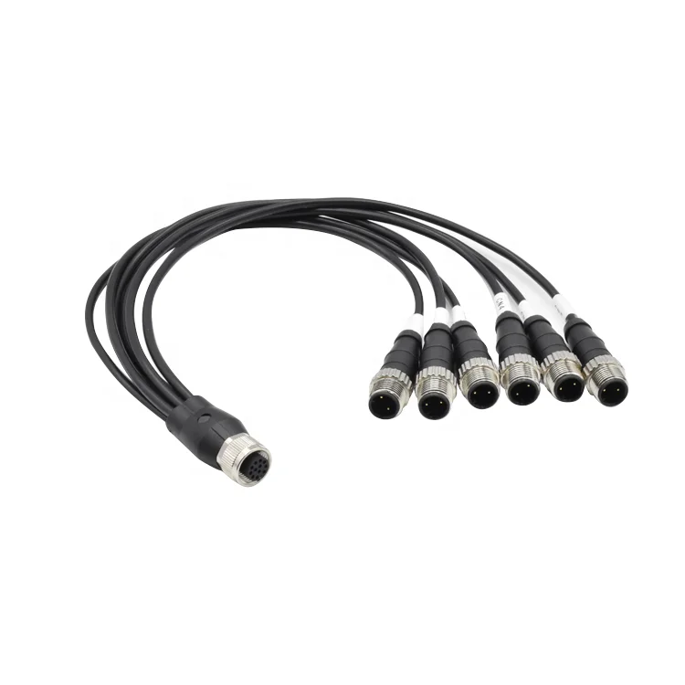 Connector manufacturer splitter M12 wire A code 12pin1 female To 2 pin 6 male M12 circular