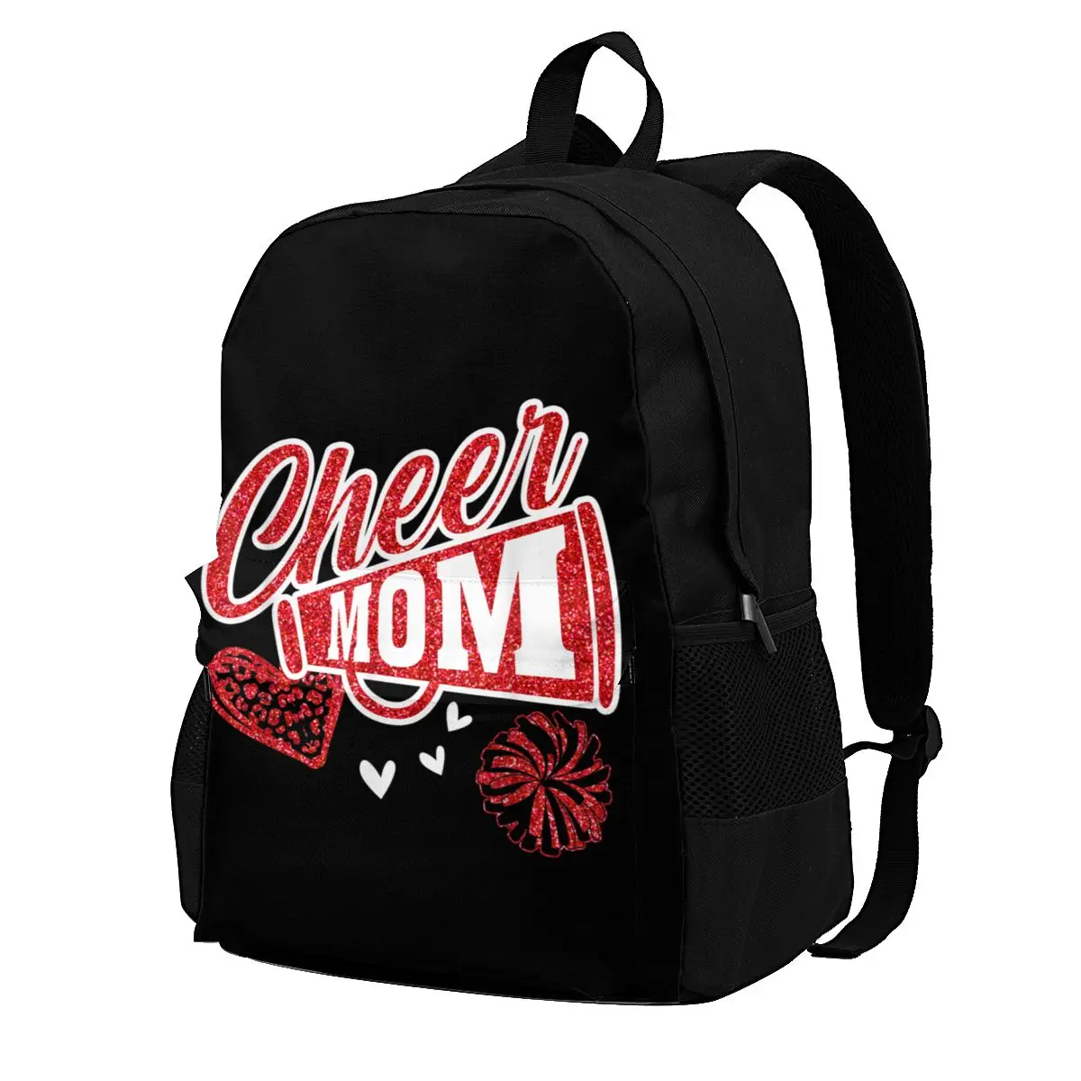 Cheer Mom Biggest Fan Leopard Print And Pom Pom Large Capacity Backpack Print Backpacks