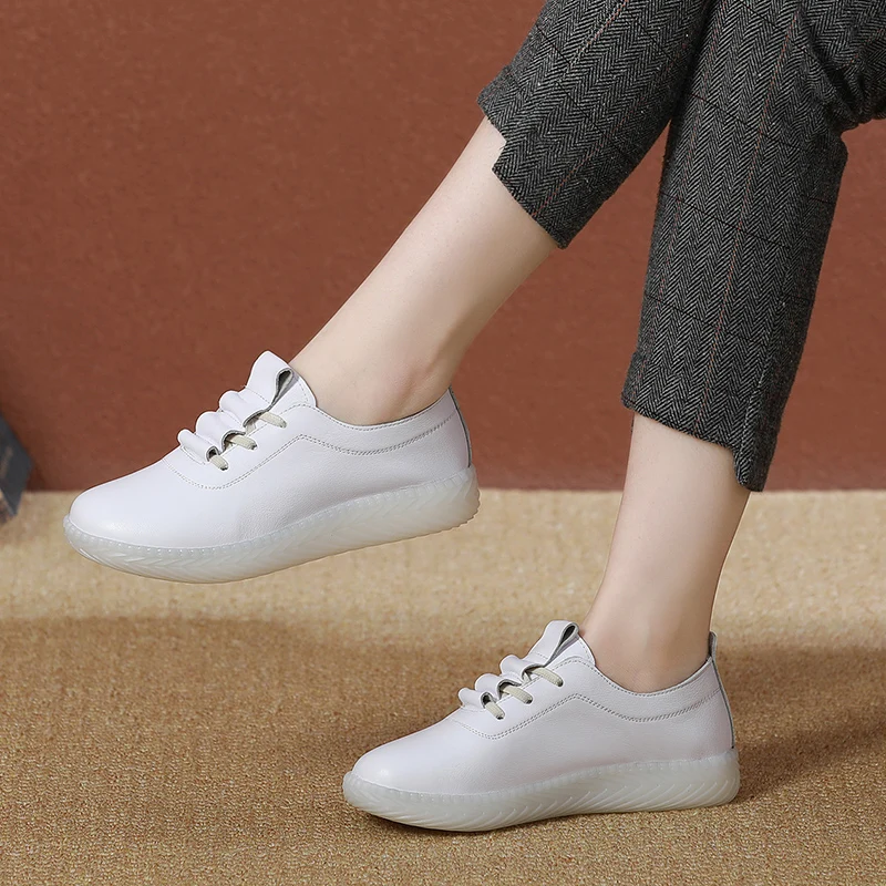 GKTINOO 2024 Autumn Round Toe Genuine Leather Soft Sole Flats Women\'s Shoes Anti Slip Large Size Sneakers Mother Casual Shoes
