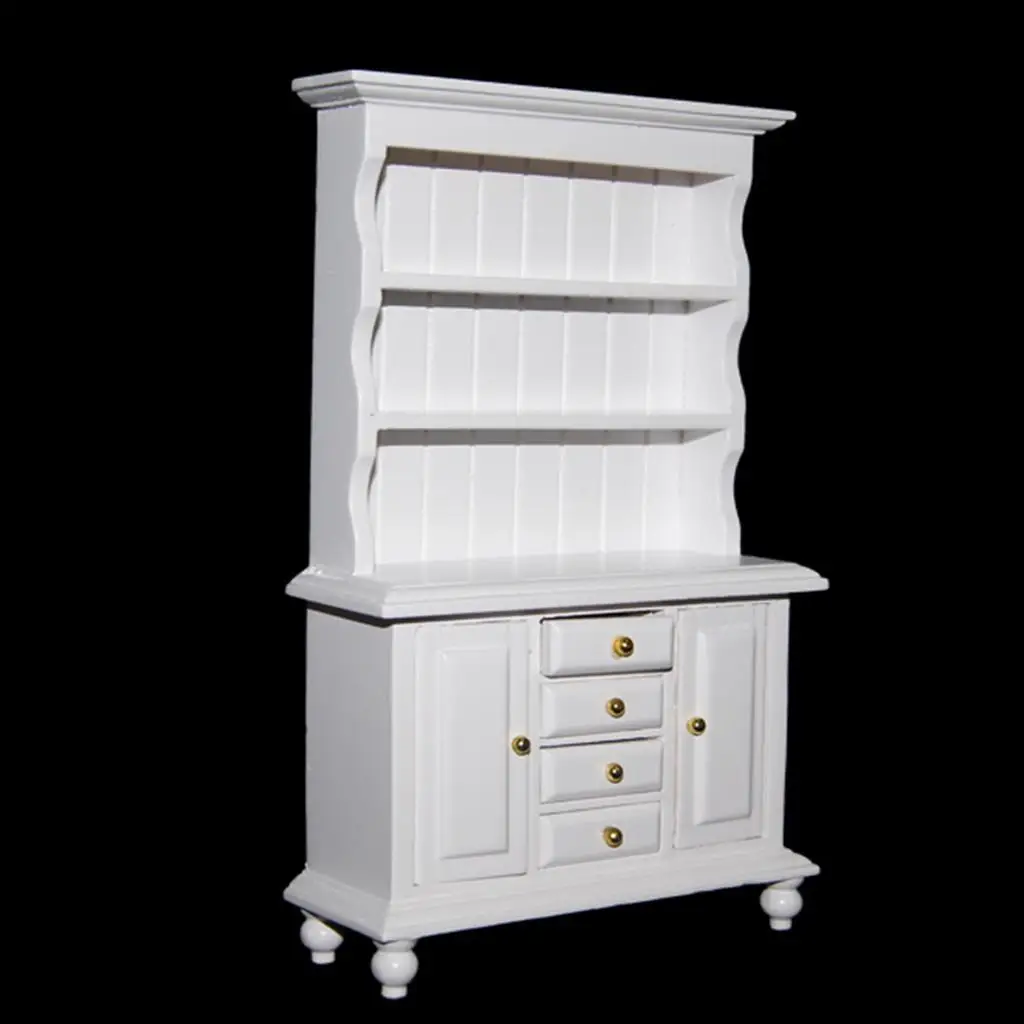 

Wooden Three-layer Bookshelf Hutch Mini Cabinet Dollhouse Furniture for 1 12 Scale Toy House Decoration
