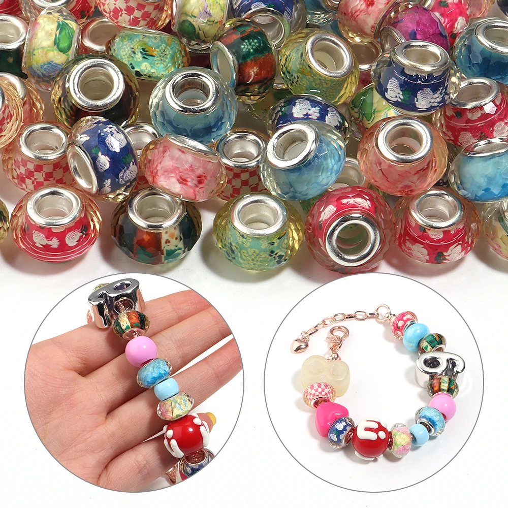 10pcs 14mm Faceted Resin Beads Mixed Color Big Hole Loose Spacer Beads For Jewelry Making DIY Bracelet Necklace Accessories