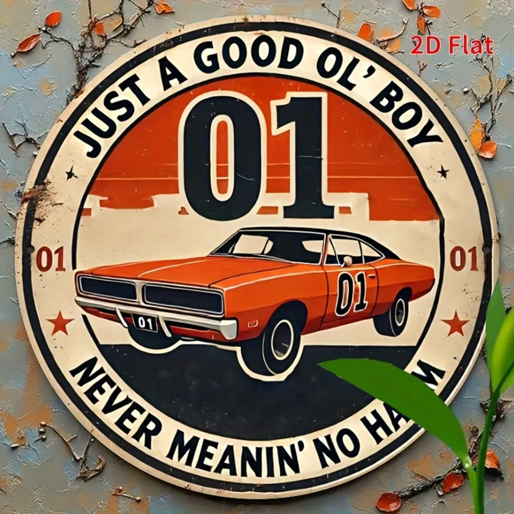 Rustic Flair Vintage Duke Of Hazzard Metal Sign  - Round Aluminum Wall Art, Durable, Windproof & Waterproof