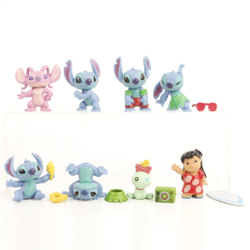 8Pcs/Set Anime Figurine Stitch Scrump Lilo Dolls Summer Version Stitch Action Figures Toys For Children Christmas Gift