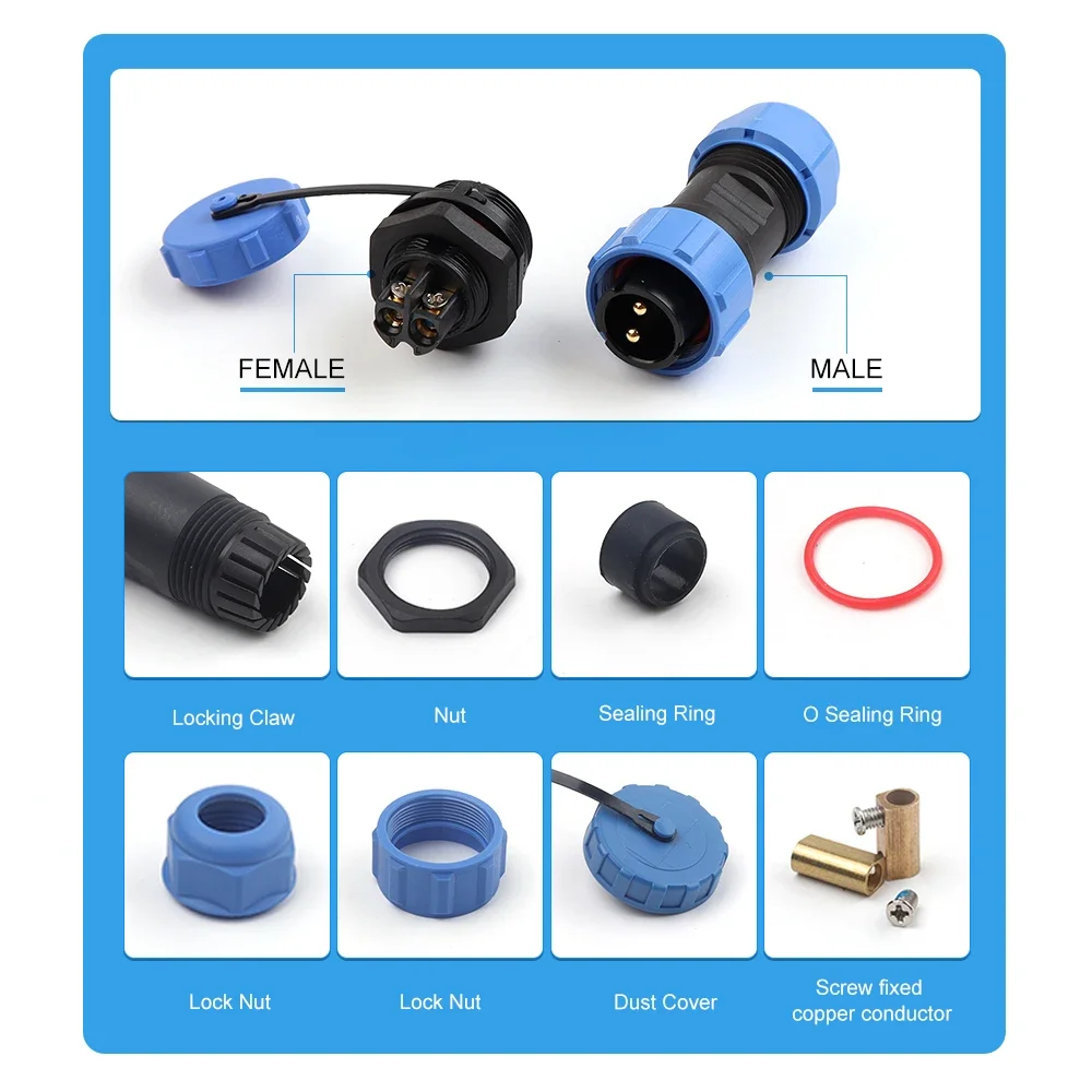 LP/SP28 Cable Connector Nut/Docking/Square IP68 Waterproof Aviation Male Female Plug Socket 2 3 4 Pin Screw Wiring No Welding - Image 4