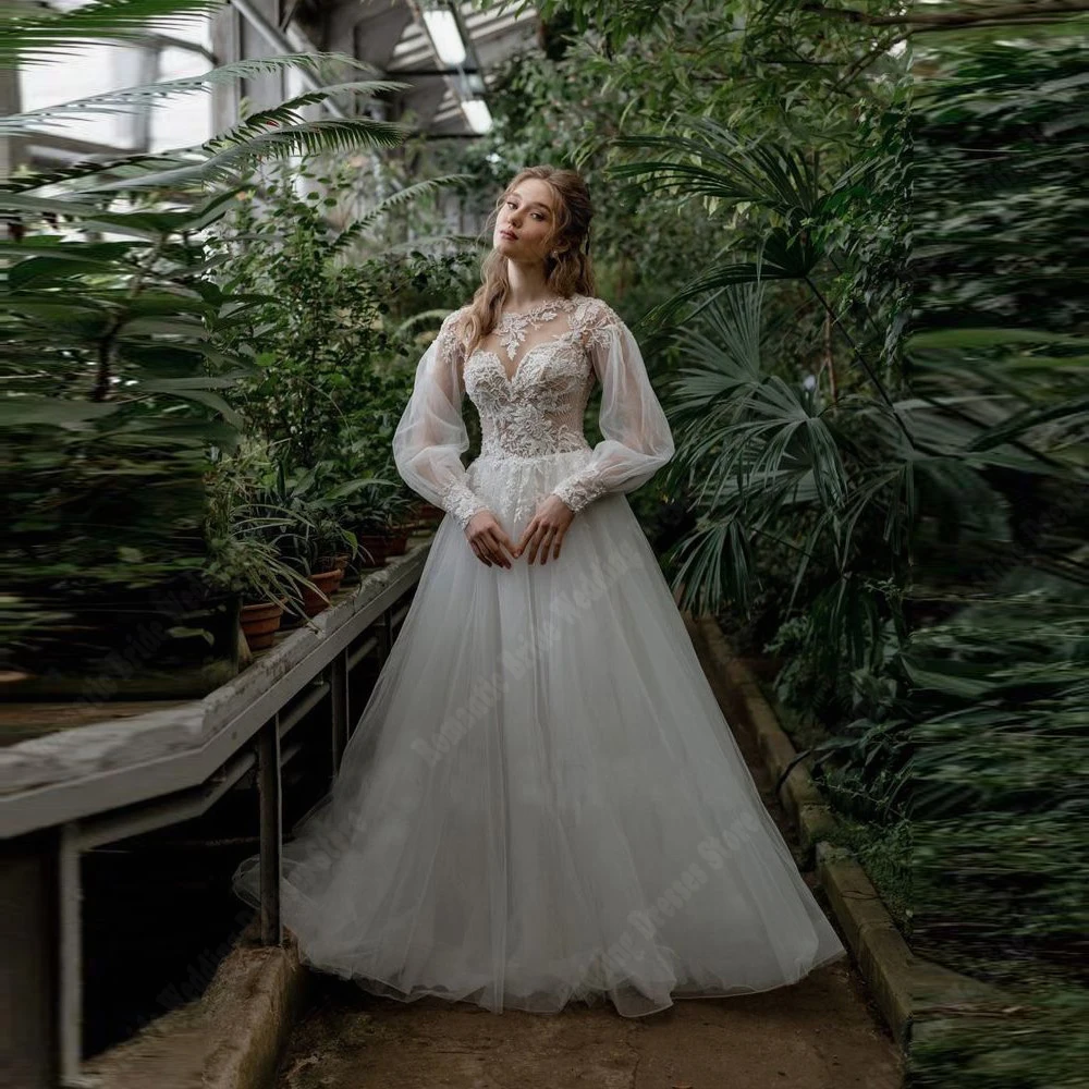 Vestidos De novia blancos elegantes para mujer, tul De ensueño, Vestidos De novia De línea a, ilusión De encaje, Vestidos De banquete De compromiso, 2024