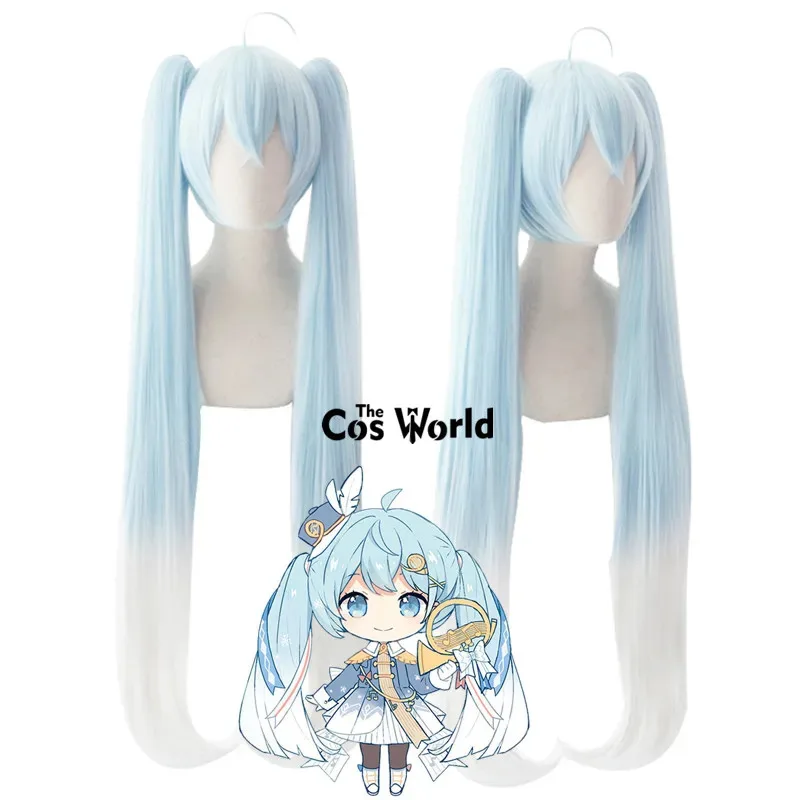 

VOCALOID 2020 Snow Miku Blue White 100cm Long Straight Anime Cosplay Wigs Fiber Heat Resistant Synthetic Hair + Wig Cap