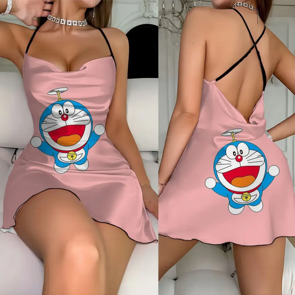 Cute Sexy dress Doraemon Element Print Pure Chic Elegant Party Dress 2024 Dress Feminine Fashion Summer Ladies