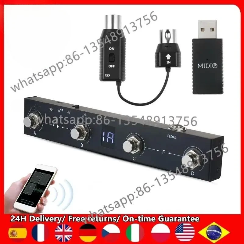 MIDI Controller Pedal 4 Button Wireless Bluetooth Rechargeable APP Control Footswitch for Guitar Keyboard Drum Live