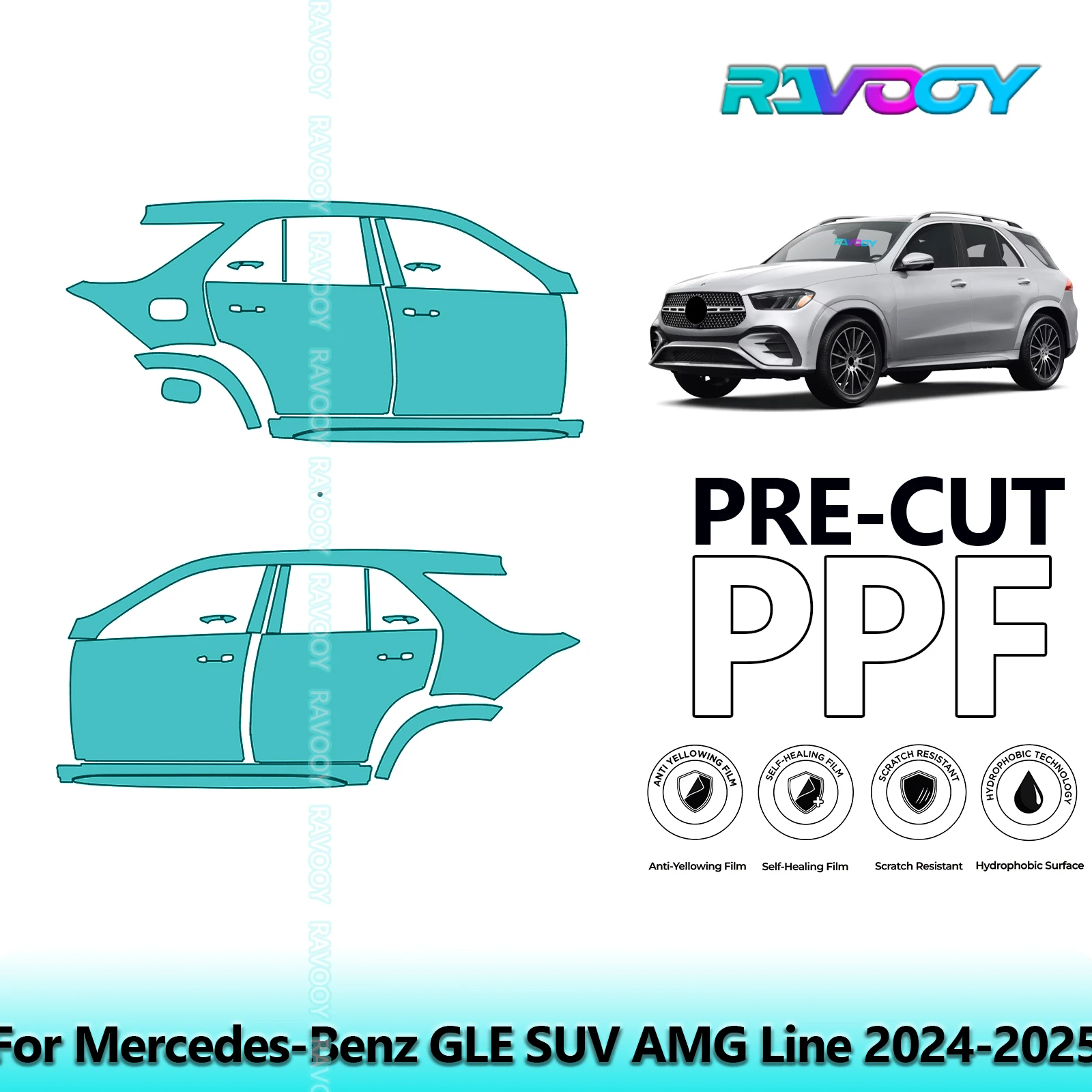 

For Mercedes-Benz GLE SUV AMG Line 2024-2025 8.5mil Clear Matte Pre-Cut PPF Door & A/B Pillar Kit TPU Paint Protection Film Set