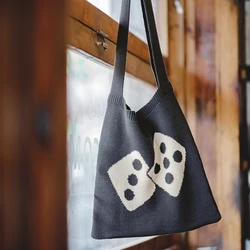 Maden Lucky Dice-Bolso cruzado de punto para hombre, bolsa de mano de gran capacidad con nicho de Color de contraste Retro, bolso de hombro con cremallera