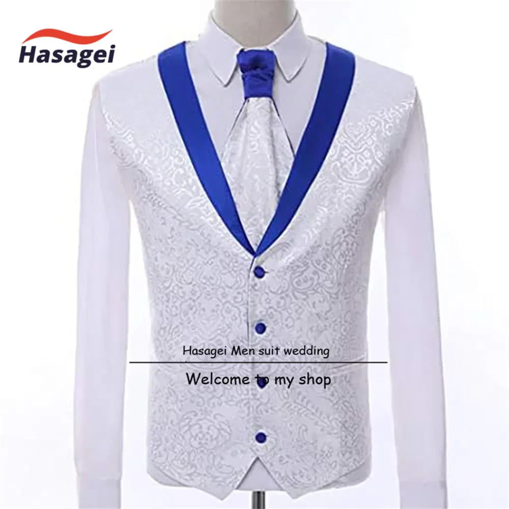 Paisley Slim Fit White Premium Floral Tuxedo Prom Wedding Groom 3 Pieces Suits for Men Jacket Pants Vest