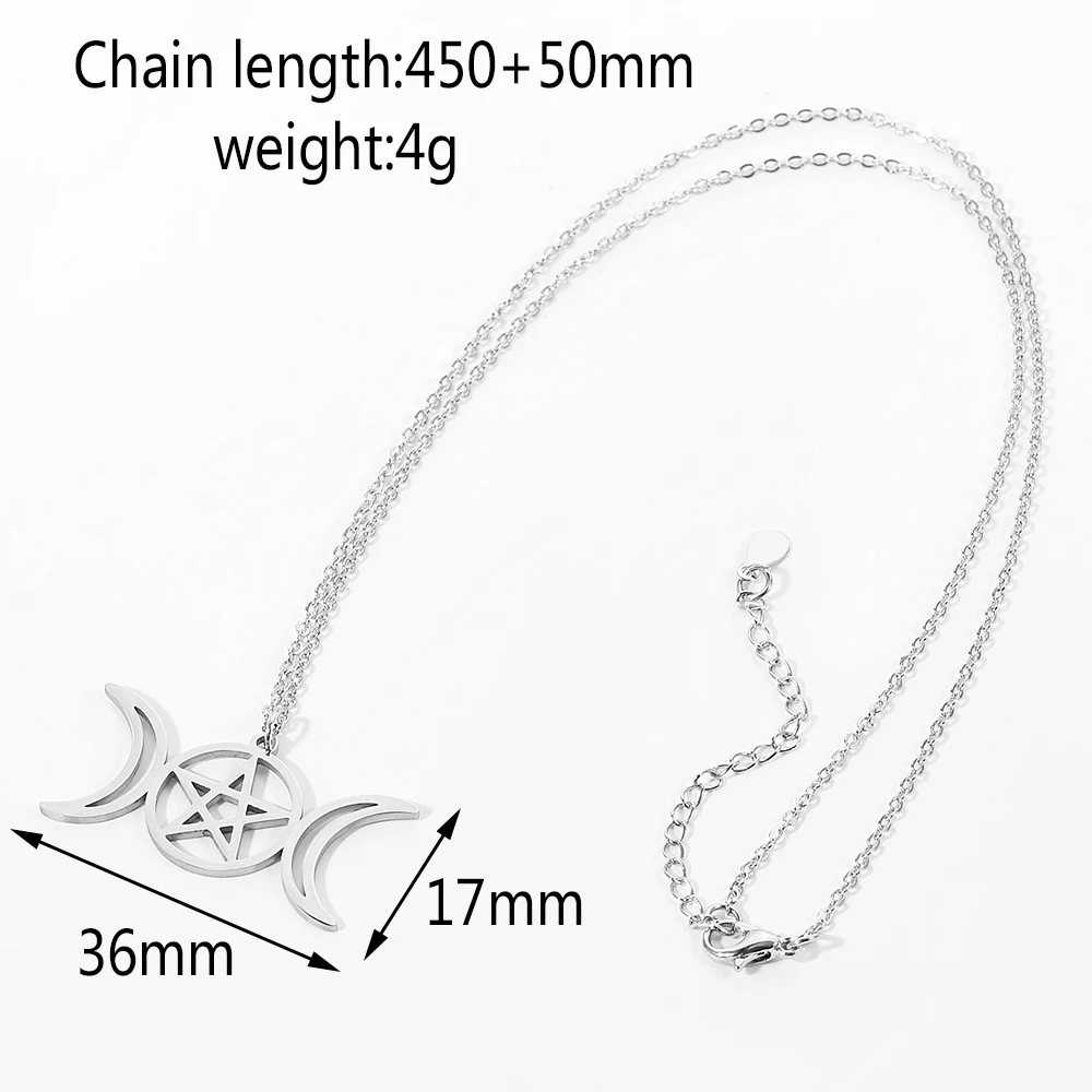 Creative Trend Double Moon Hollow Pentagram Necklace Stainless Steel Pendant Exquisite Jewelry Accessory view 6