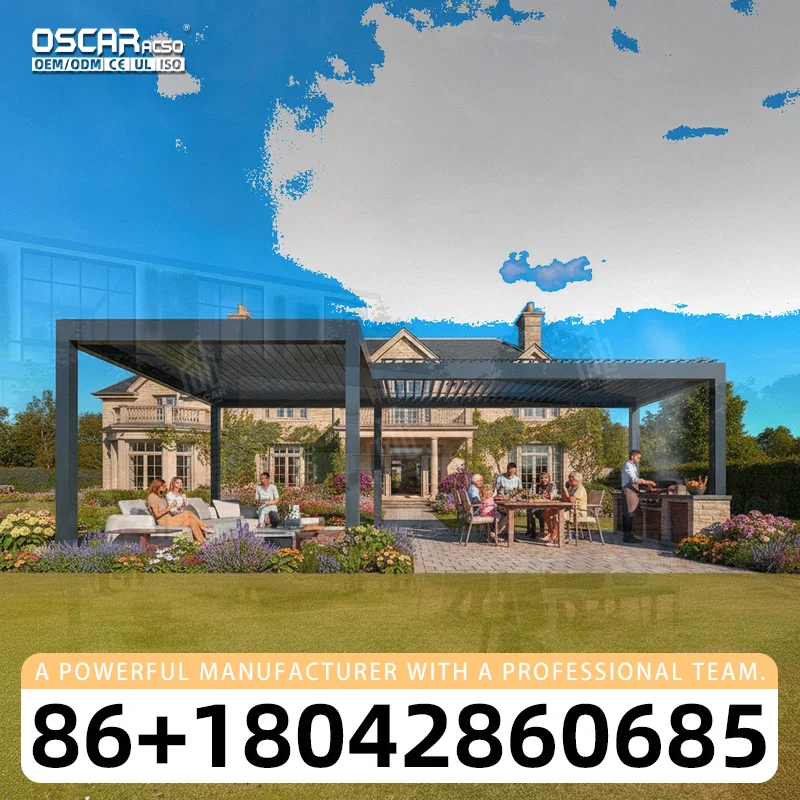 Adjustable Motorized Outdoor Aluminium Louver Glass Pergola Modern Bioclimatic Innovation for Garden Balcony Patio pergola