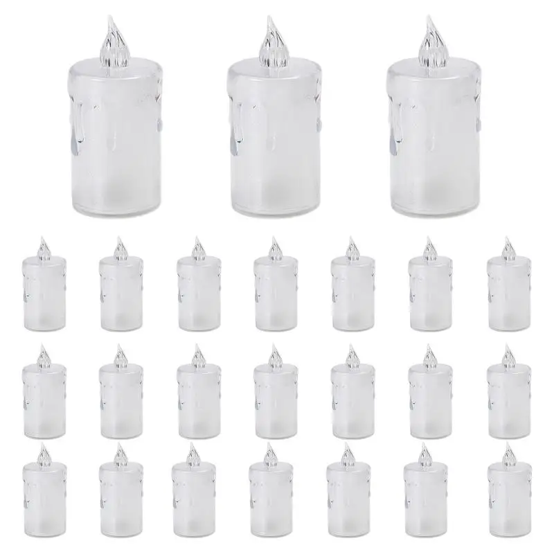 불꽃없는 크리스탈 LED 양초, 배터리 구동 LED 작은 양초, 결혼식 식탁, 24X 깜박임