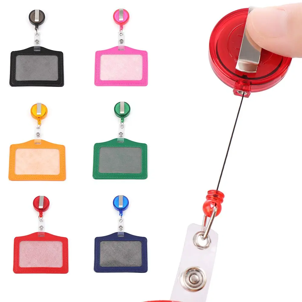 Bank Credit Card Holders PU Card Bus ID Holders Identity Badge with Retractable Reel