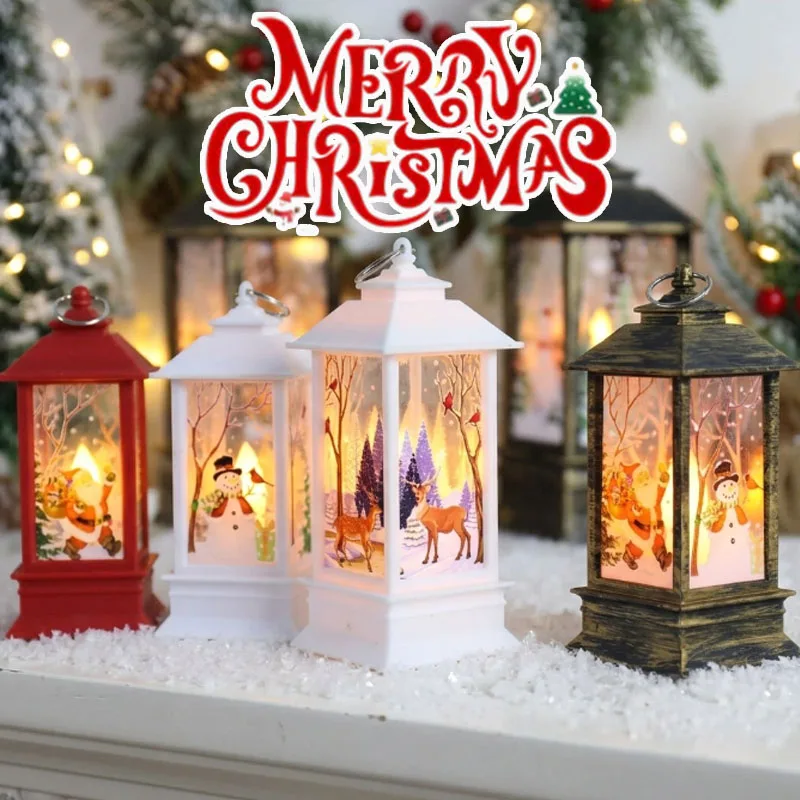 1-4PCS Christmas Lantern LED Warm Light Vintage Hanging Night Lamp for Christmas Party New Year Gift Home Table Decoration