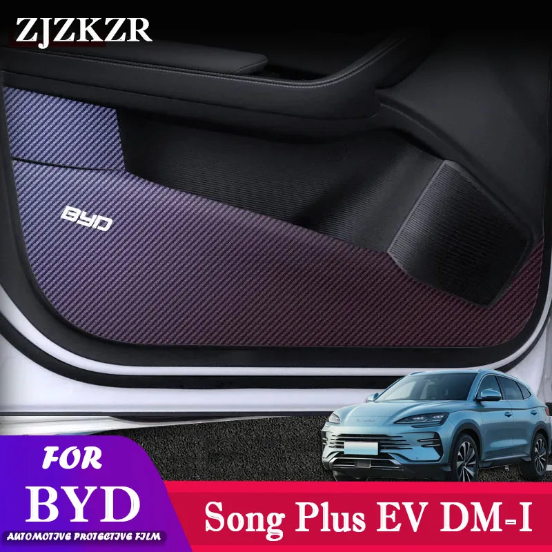 4PCS Carbon Fiber Texture Door Protector Mat Anti-Dirty Anti-Collision Stickers For BYD Song PLUS EV DM-I 2021-2024 Accessories