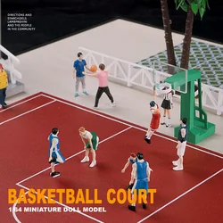 1/64 Sportsman Athletes Playing Basketball Miniature Figure Model  Basketball Court Scene Props Display Collection Decoration