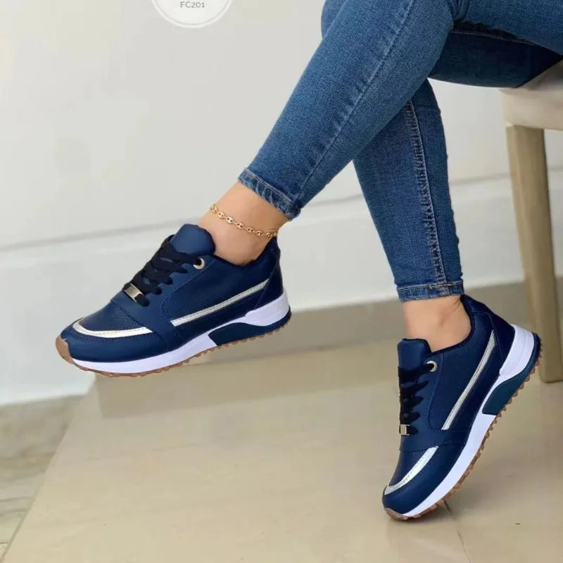 Women Sneakers Platform Shoes Leather Patchwork Casual Sport Shoes Ladies Outdoor Running Vulcanized Shoes Zapatillas Mujer