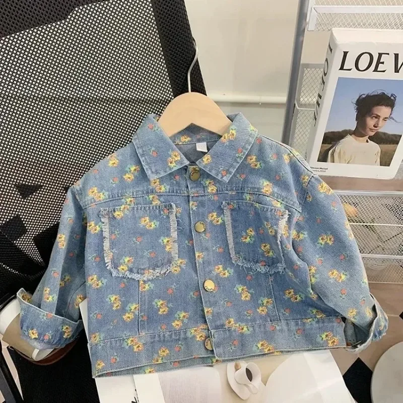 

Spring and Autumn New Korean Edition Children's Casual Cowboy Jacket Jeans Two Piece Set Baby and Girls' Set