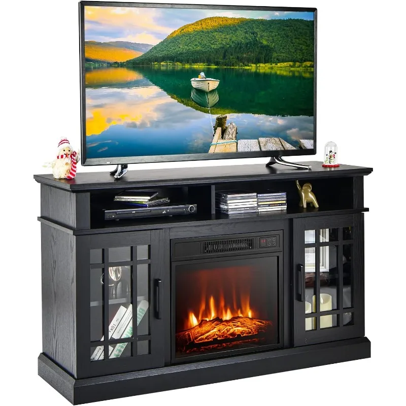 

Fireplace TV Stand for TV up to 55 Inches, Freestanding Wood Entertainment Center with 18” Electric Fireplace