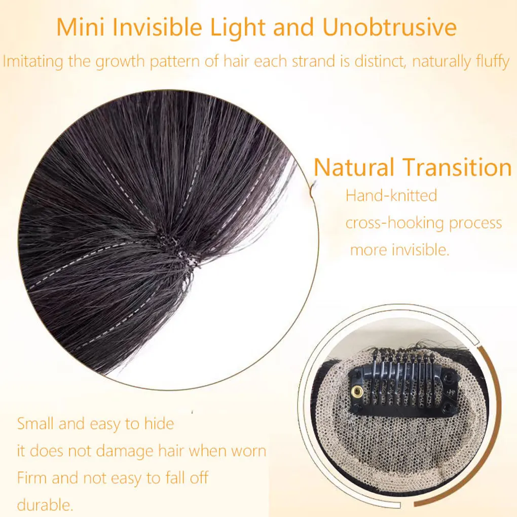 Hair Clip In Bangs 100% Real Human Hair Wispy Bangs Curved Bangs Fake Bangs HumaN Hair Extension For Daily Wear Bangs Lace