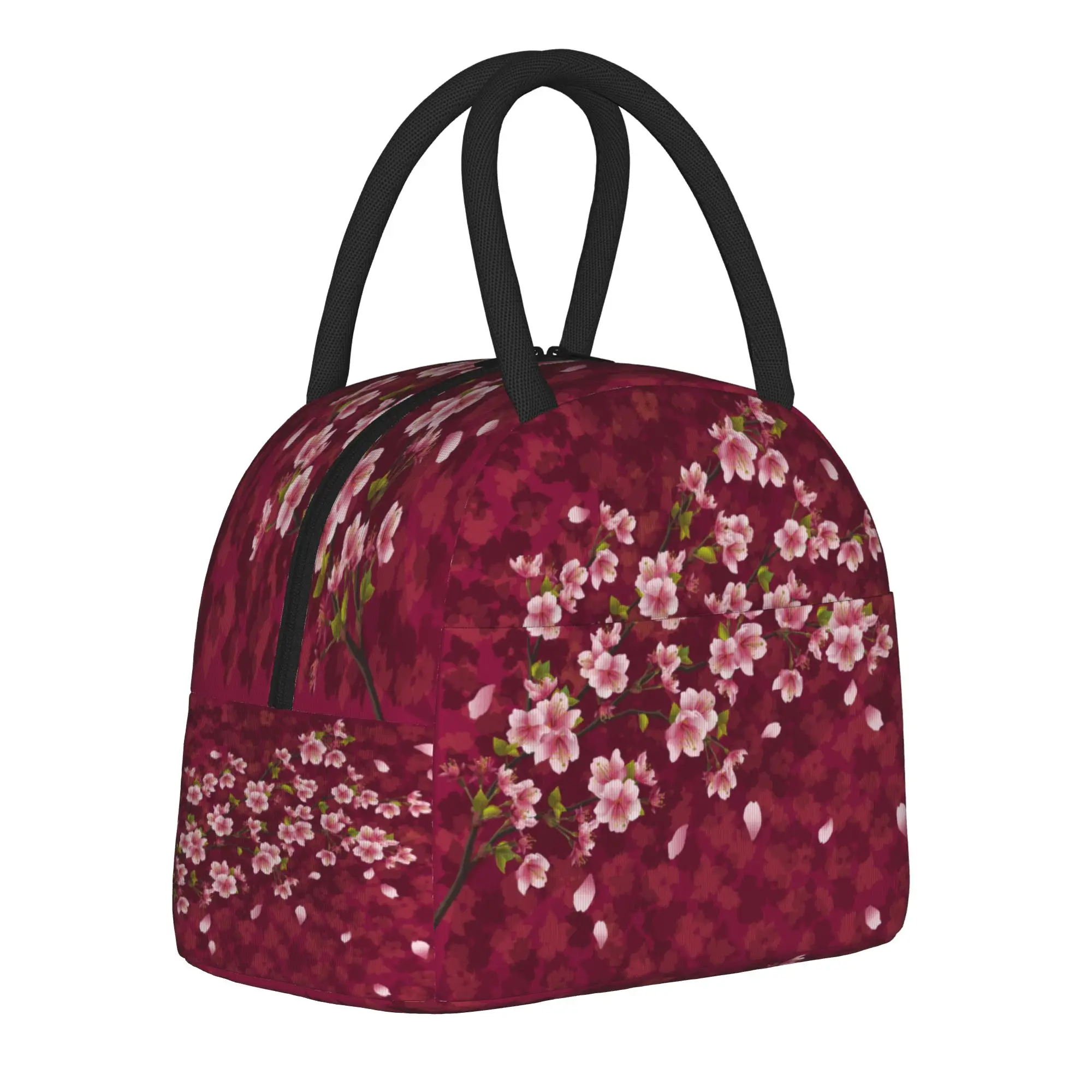 Japanese Sakura Cherry Blossom  Insulated Lunch Bag Cooler Bag Meal Container  Portable Tote Lunch Box Food Handbags School
