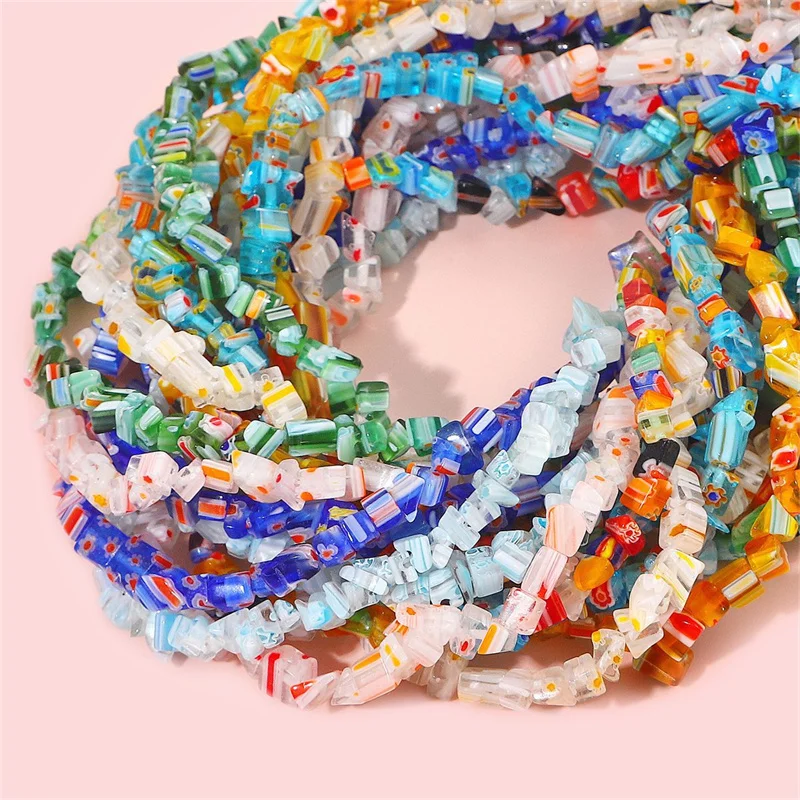 4-9mm Fashion Irregular Multicolor Flower Glaze Lampwork Glass Spacer Beads For Jewelry Making Diy Crafts Accessories Wholesale