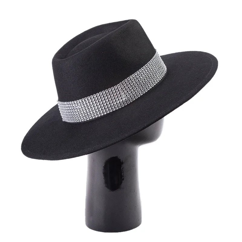 New Autumn and Winter Style Bright Diamond Decorated Fine Woolen Jazz Hat Fashionable Casual Felt Jazz Hat
