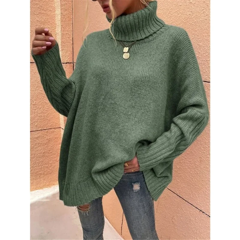 Autunno e inverno donna sciolto collo alto manica a pipistrello Pullover lavorato a maglia Street Style trendsetter nuove donne di moda maglione spesso