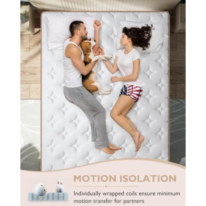 Queen Mattress - 14 Inch Hybrid Mattress in a Box - Individually Wrapped Coils for Pressure Relief and Motion Isolation