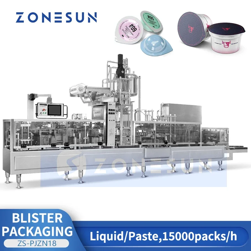 Zonesun Blister Cup Filling and Sealing Machine Cup Sealer Packaging Equipment Cream Sour Milk Yogurt Production Line ZS-PJZN18