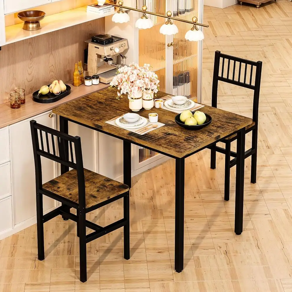 3 Piece Dining Table Set or 2, Small Wooden Kitchen Table Set with Chairs, Space Saving Breakast Nook Table and Chairs Set o 2,