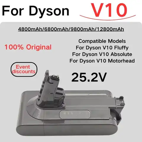 For Dyson V10  replacement battery, Compatible Models V10 Motorhead Absolute Fluffy Cyclone SV12 battery, 6800mAh 100Wh