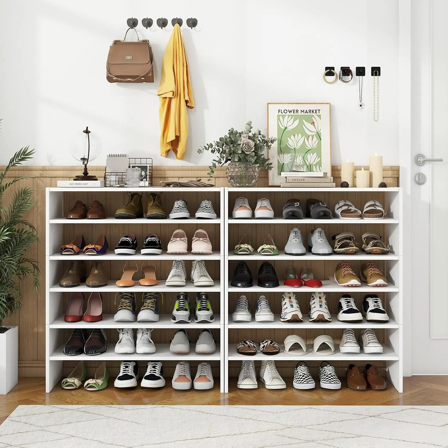 Stackable Vertical 6-Tier Corner Shoe Rack for 18 Pairs, Space Saving Adjustable Shoe Shelf for Entryway, Customized