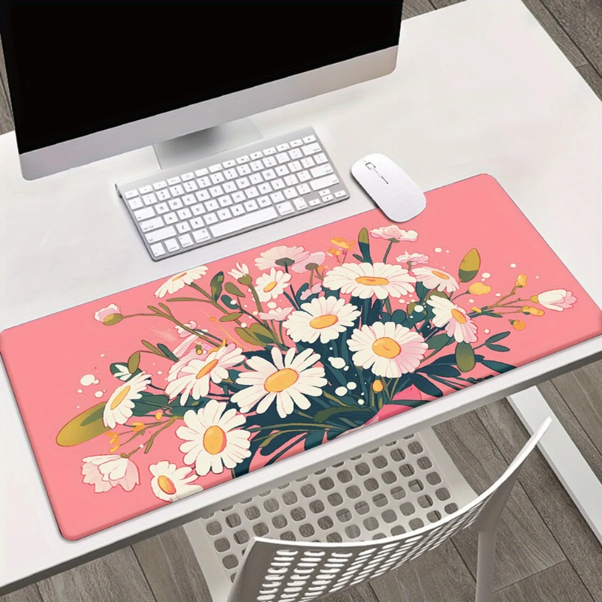 

1 шт. XXL настольный коврик с ромашковым цветочным принтом - нескользящий игровой коврик для мыши с HD-принтом и коврик для клавиатуры для ПК, офисного компьютера, прочный