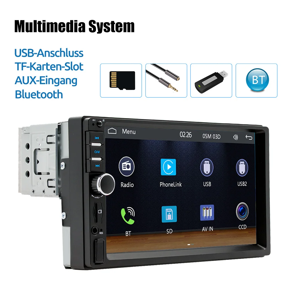 ESSGOO Carplay Android Auto 1 DIN 7 "راديو السيارة العالمي BT TF EQ USB AUX TF USB HD شاشة تعمل باللمس مشغل وسائط متعددة مع 7 ألوان #3