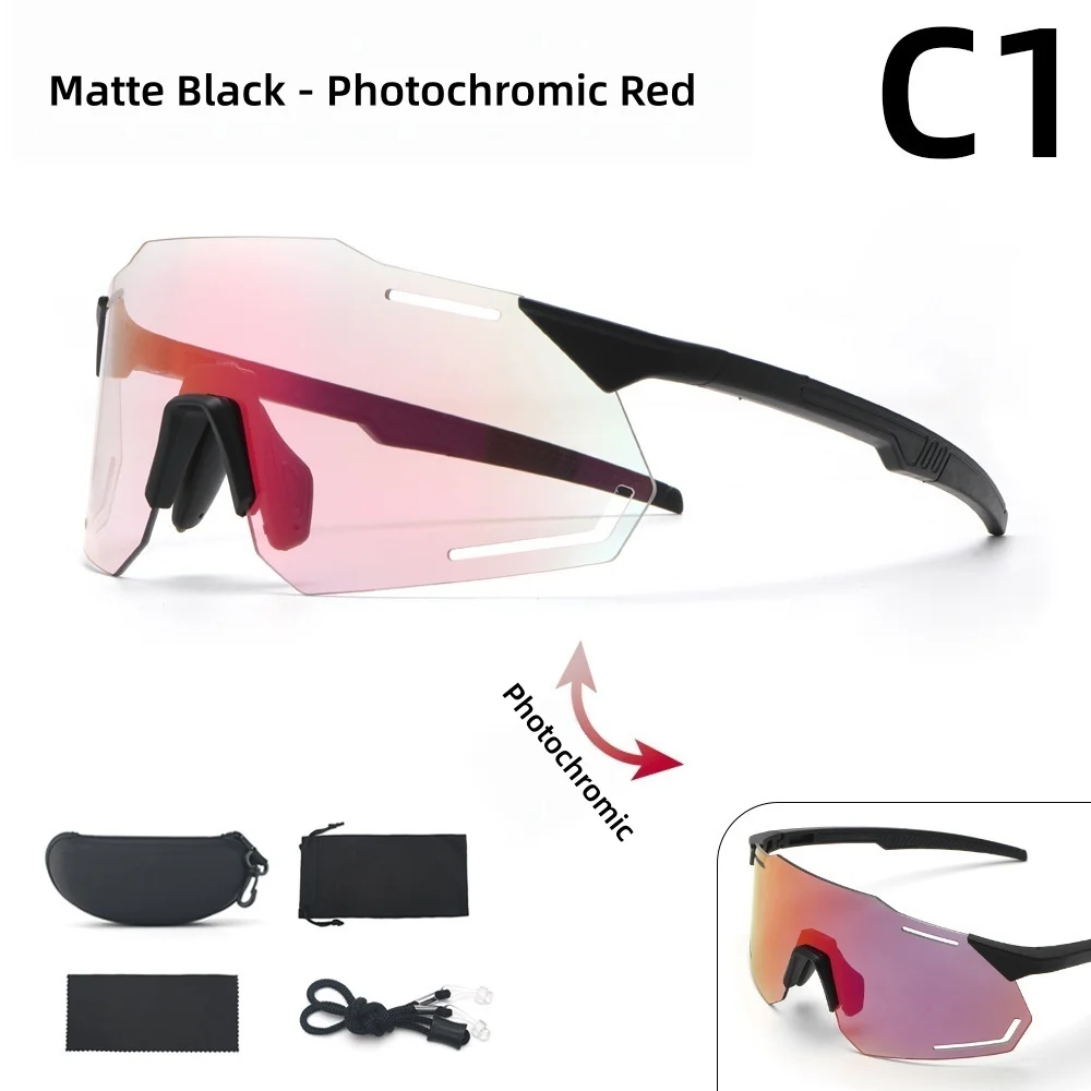 Outdoor Cycling Marathon Photochromic Goggles Set Auto Color Changing Windproof Sunglasses for Running Hiking Fishing