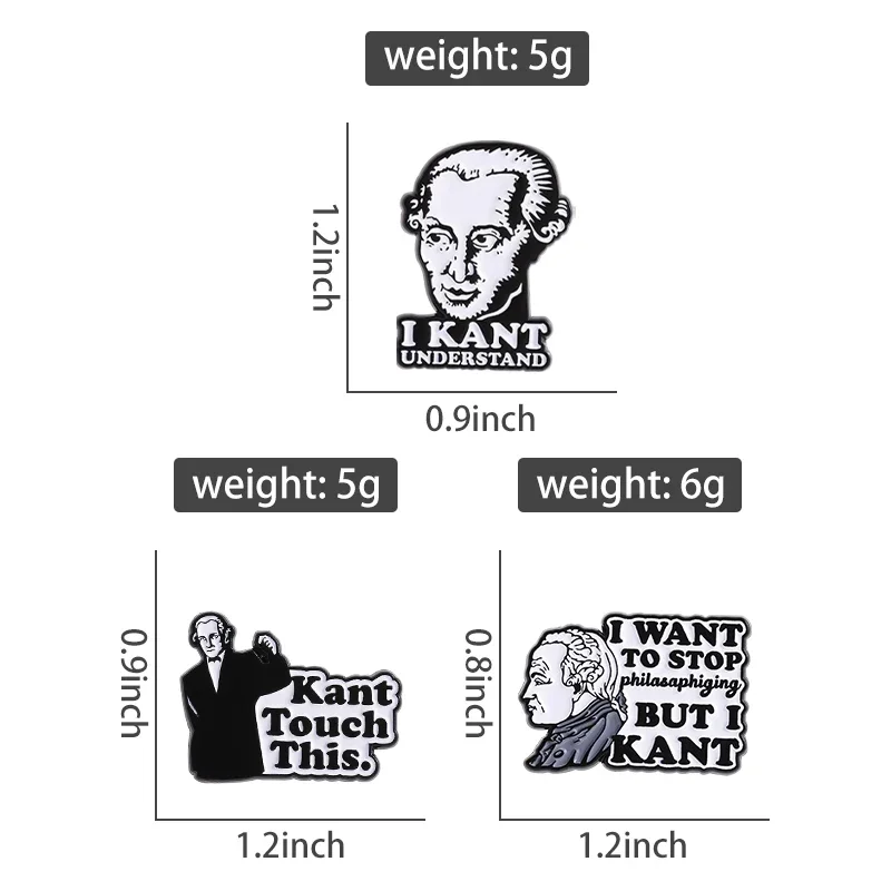 Philosopher Writer Kant Enamel Pins Famous Classical Philosophy I Kant Understand Brooch Lapel Badges Jewelry Gift for Students