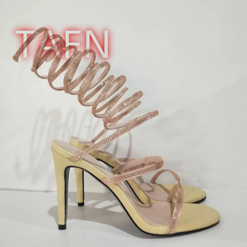 Women Crystal Wrap Sandals Sexy Peep Toe Stiletto Heel Winding Tape Sandals Ladies Fashion Catwalk Party Dress Shoes Big Size 43 - view 5